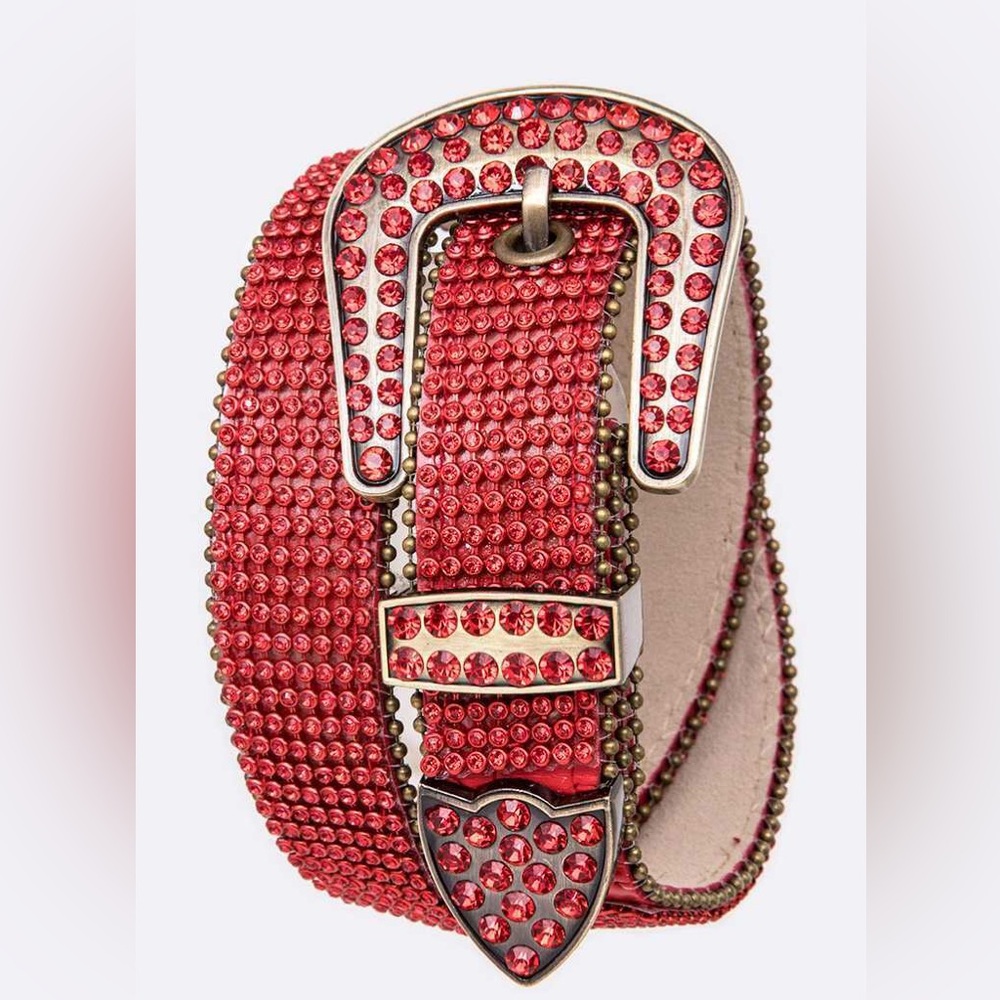 Red Genuine Leather Crystal Fashion Belt